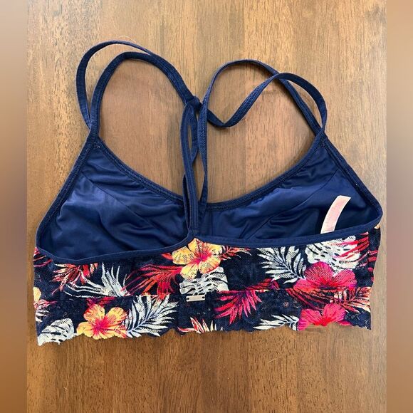 PINK Victoria’s Secret Tropical Floral Lace Racerback Bralette Blue Multi Size S - Picture 3 of 5